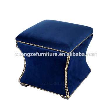 Home furntiure velvet fabric storage birch wood ottoman